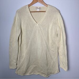 Monterey Bay Women’s Knit V Neck Long Sleeve Sweater  Yellow Large Coastal Beach